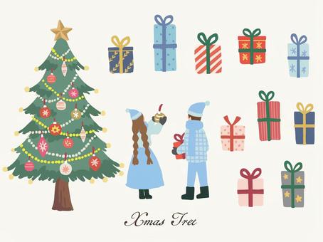 シンプル可愛い＊クリスマスイラストセット クリスマス,冬,手書き,落書き,挿絵,素材,イラスト,水彩,クリスマスツリー,モミの木のイラスト素材