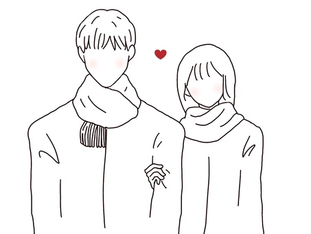 カップルイラスト カップル,イラスト,男女,腕組み,冬,マフラー,コート,恋愛,恋愛中,恋人のイラスト素材