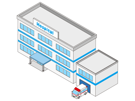 街並みシリーズ 病院 病院,医院,クリニック,医療,建物,外観,救急車,働く,車,乗り物のイラスト素材