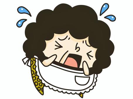 大阪のおばちゃん 大阪のおばちゃん おばちゃん,焦る,二頭身,汗,ヒョウ柄のイラスト素材