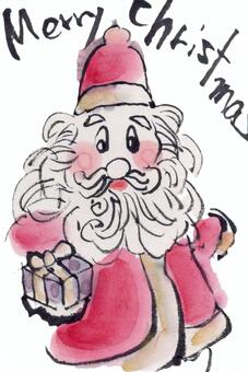サンタクロース クリスマス,サンタクロース,１２月,プレゼント,ポストカード,メリークリスマス,冬,絵手紙,水彩画,墨彩画のイラスト素材