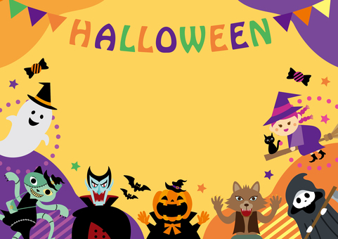 ハロウィンのモンスターのフレーム ハロウィン,フレーム,枠,背景,チラシ,ハガキ,ポストカード,カード,テンプレート,モンスターのイラスト素材
