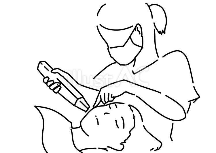 女性の顔に施術　線画 女性,顔,脱毛のイラスト素材