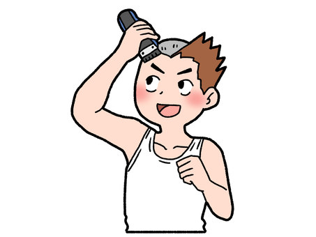 バリカンで刈る バリカン,坊主,剃髪,セルフカット,男性,タンクトップ,イメチェンのイラスト素材