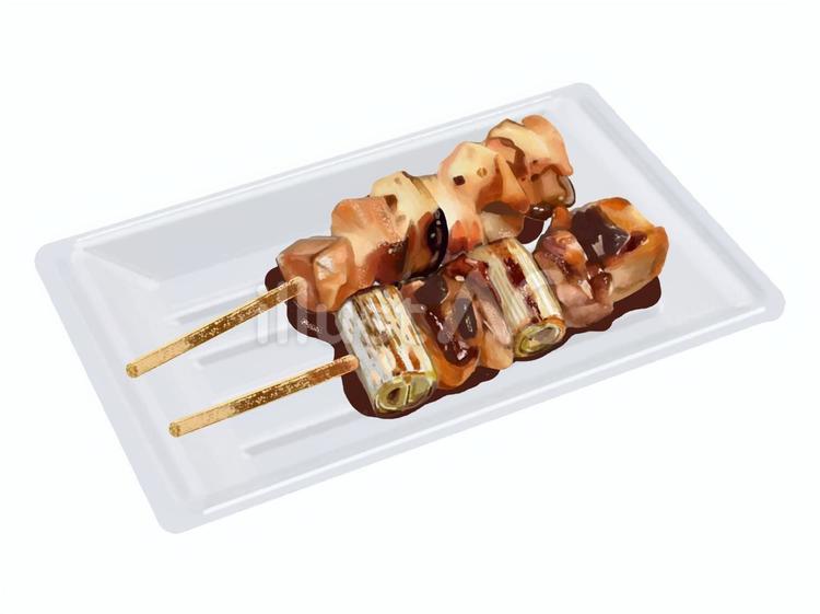 屋台の焼き鳥（ネギ間ともも） 焼き鳥,屋台,トレーのイラスト素材