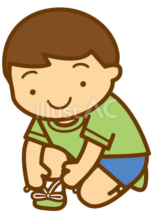 靴ひもを結ぶ-4c 男の子,靴ひも,結ぶのイラスト素材