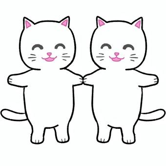 手をつなぐ二匹の白猫さん 猫,白猫,動物,アニマル,仲良し,ペア,ポイント,喜ぶ,うれしい,表情のイラスト素材