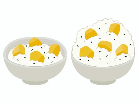 栗ごはん　並盛りと大盛り 栗ごはん,栗,秋,旬,食べ物,ご飯,白背景,秋の味覚,炊き込みご飯,茶碗のイラスト素材