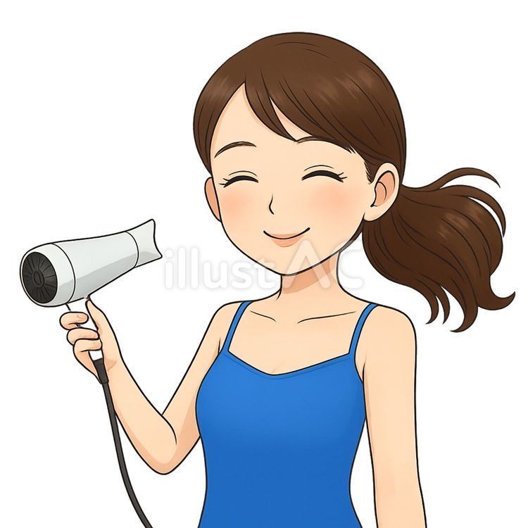 ドライヤーを使おうとしている女性② ドライヤー,電化製品,女性のイラスト素材