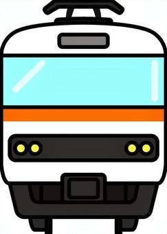 オレンジの電車の正面です。 電車,シンプル,鉄道,車両,路線,通勤,プラットホーム,車輪,感光,ローカル線のイラスト素材
