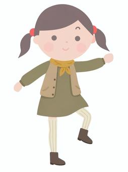人物素材157＿片足立ちの女の子 女の子,片足立ち,歩く,進む,移動,動作,ステップ,ポーズ,バランス,安定のイラスト素材