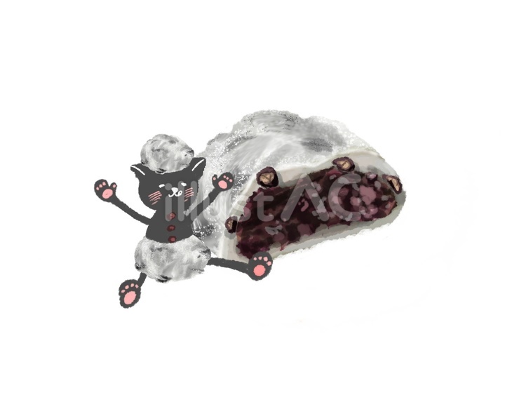 黒猫さん　豆大福 食べ物,和菓子,餡子のイラスト素材