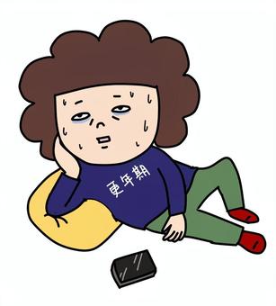 汗だくの女性 女性,かわいい,ゆるい,手描き,更年期障害,ほてり,汗,倦怠感,更年期,スマホのイラスト素材