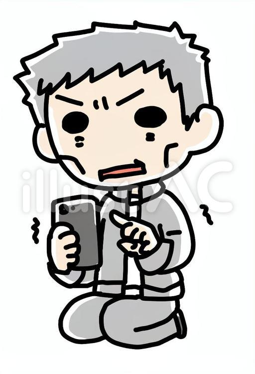 スマホと震えるおじいさん スマホ,震える,おじいさんのイラスト素材
