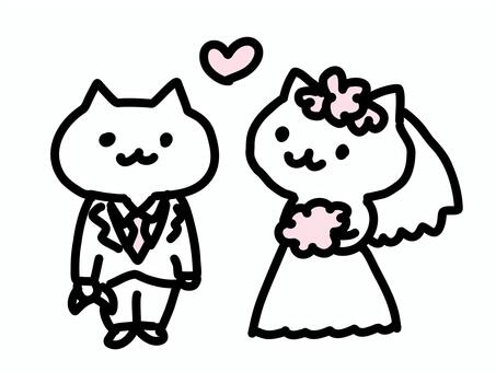 ウェディングねこ 猫,ねこ,白猫,可愛い,動物,挿絵,ゆるい,手描き,ウェディング,カップルのイラスト素材