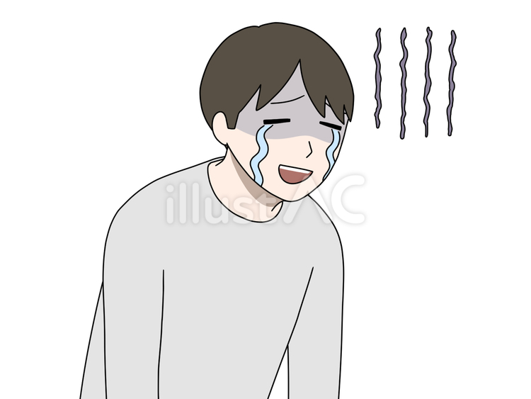 項垂れながら涙を流す男性 ズーン,がっかり,気落ちのイラスト素材