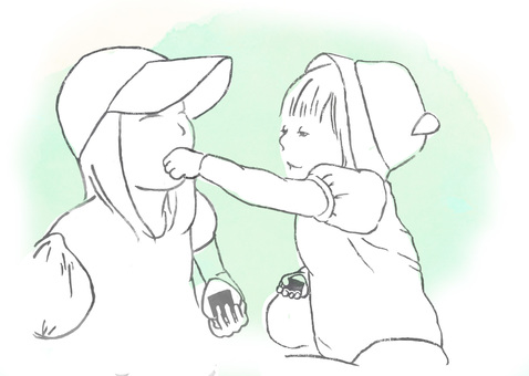 ピクニック　背景のみ 女の子,こども,姉妹,ピクニック,おにぎりのイラスト素材