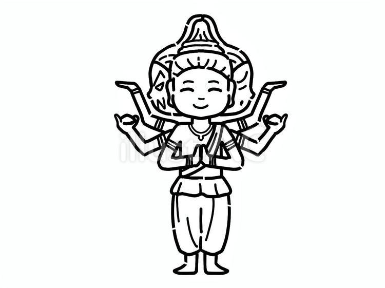 かわいい阿修羅像(ぬり絵) 阿修羅像,国宝,守護神のイラスト素材