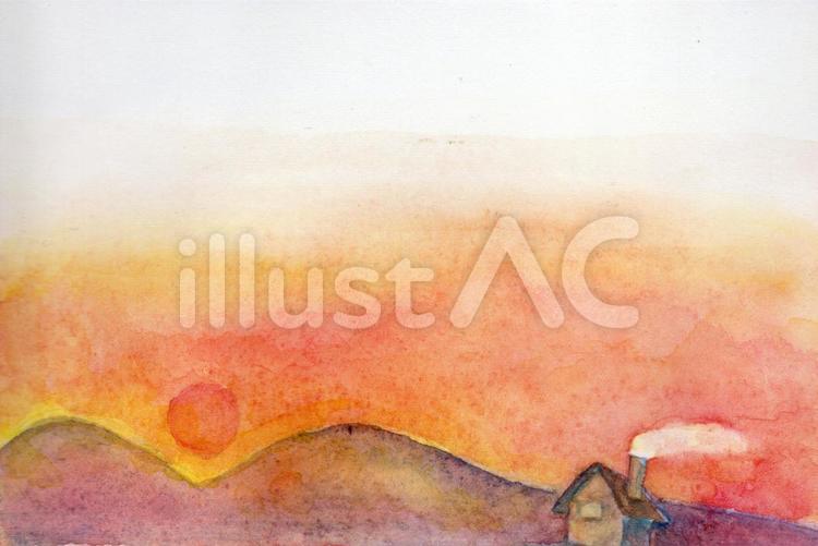 夕焼けの風景 ゆうやけ,夕焼け,ゆうがたのイラスト素材