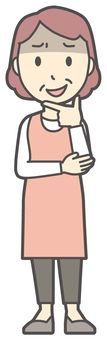  エプロンおばちゃん-226-全身 薄笑い,おばちゃん,エプロン,お母さん,ママ,中年,おばさん,主婦,人物,かわいいのイラスト素材