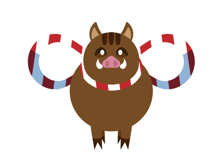 干支　亥のイラスト 干支,亥,いのしし,和,和風,年賀状,正月,新年,冬のイラスト素材