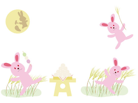 お月見うさぎ うさぎ,お月見,名月,秋,おだんご,すすき,満月,十五夜,かわいいのイラスト素材