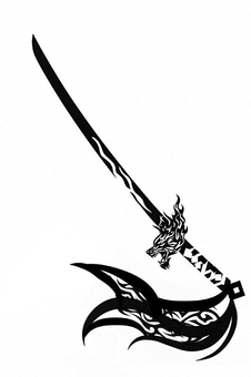 オリジナル刀イラスト トライバル,タトゥー,モノクロ,武器,刀のイラスト素材