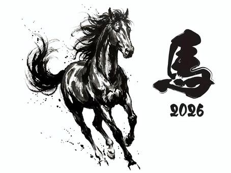 2026年午年年賀状　その２６ 午,年賀状,馬,午年,正月,2026年,年賀はがき,和柄,和風,お正月のイラスト素材