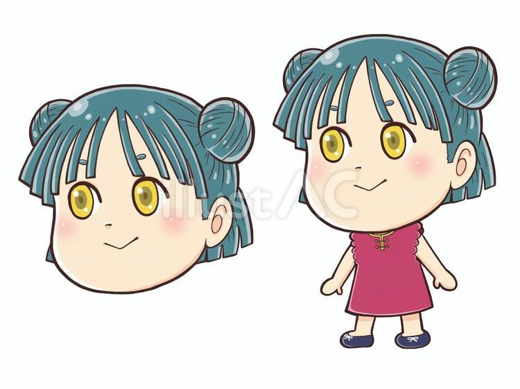 女の子　顔と立ち絵 女の子,ちびキャラ,顔のイラスト素材