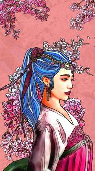 插图, 垂直, 女子, 亚洲, 