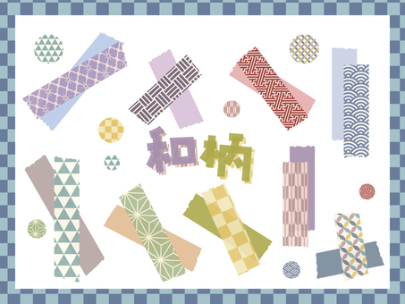 可愛いマステセット　和柄 マスティングテープ,マステ,セット,和柄,市松,麻の葉,青海波,花菱,七宝,三崩しのイラスト素材