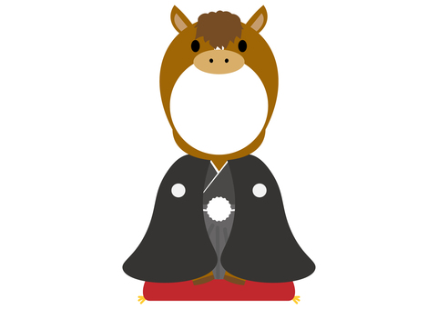 馬の顔はめイラスト 馬,顔はめ,年賀状,被り物,着物,お正月,コスプレ,顔ハメ,干支,着ぐるみのイラスト素材