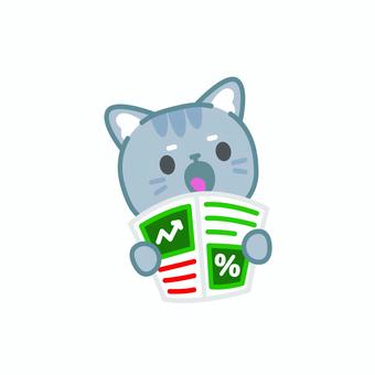 イラスト0106 猫,キャラクター,経済,投資,株,グラフ,パーセント,おどろく,ビジネス,データのイラスト素材