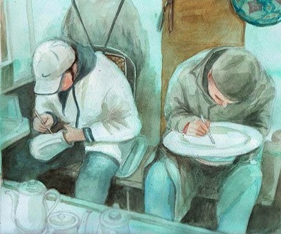 Watercolors, workers, painters,, JPG Watercolors, workers, painters,, paymaster, a worker, people, JPG