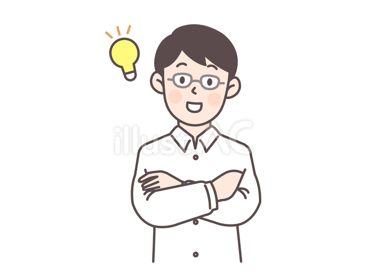 アイディアを思いつく眼鏡の男性_白シャツ 人物,男性,若いのイラスト素材