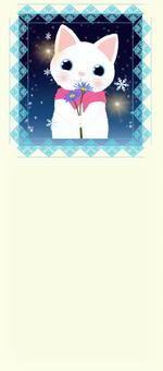 一筆箋　白猫とマフラー2 猫,白猫,子猫,動物,雪,結晶,マフラー,花,植物,カードのイラスト素材