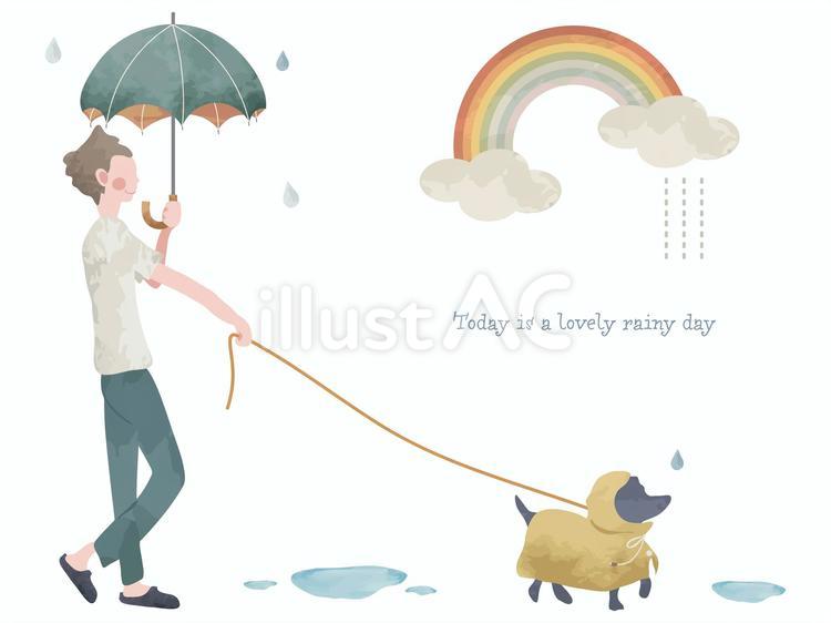 雨の日の散歩 男性,傘,雨のイラスト素材