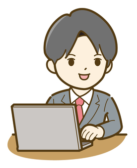 パソコン操作中に会話をする男性_25 パソコン操作中に会話をする男性_25 ビジネス,人物,男性,人,ビジネスマン,会社員,スーツ,パソコン,ノートパソコン,リモートのイラスト素材