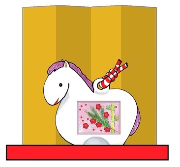 馬の土鈴（午年に） 馬,土鈴,哺乳類,草食動物,家畜,たてがみ,午年,縁起物,飾り,松竹梅のイラスト素材
