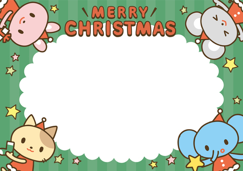 クリスマスの動物たち背景フレーム6 クリスマス,うさぎ,ねずみ,ねこ,ぞう,フレーム,テンプレート,背景,壁紙,装飾のイラスト素材