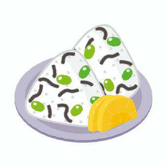 Illustration, rice ball, muscles, edamame, 
