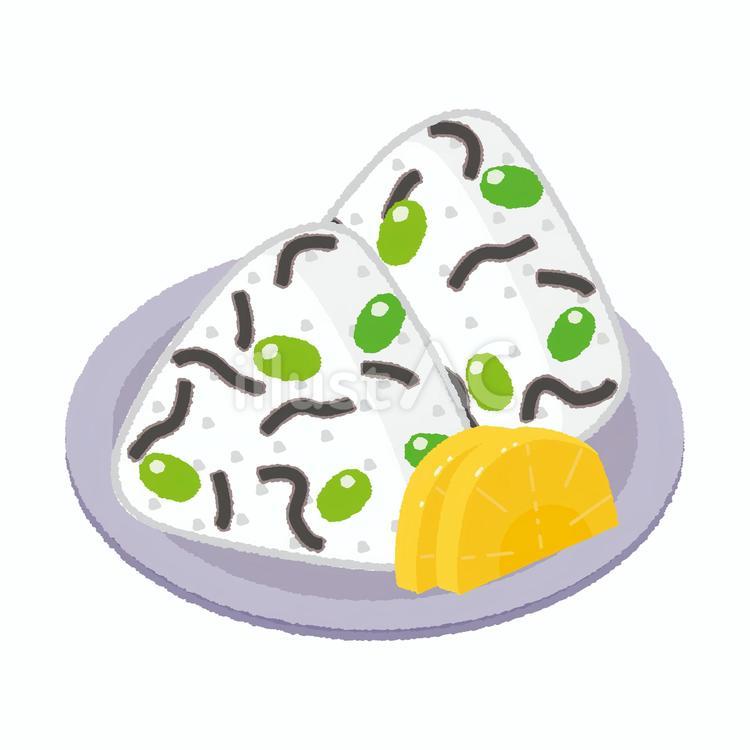 おにぎりとたくわん おにぎり,おむすび,枝豆のイラスト素材