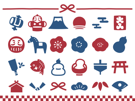 正月の和風アイコンセット 正月,縁起物,ダルマのイラスト素材