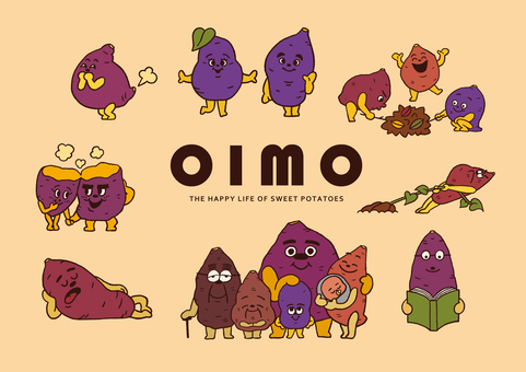 お芋_幸せなおいもの暮らし お芋_幸せなおいもの暮らし さつまいも,サツマイモ,おいも,芋,イモ,紅芋,干し芋,芋掘り,秋,秋の味覚のイラスト素材