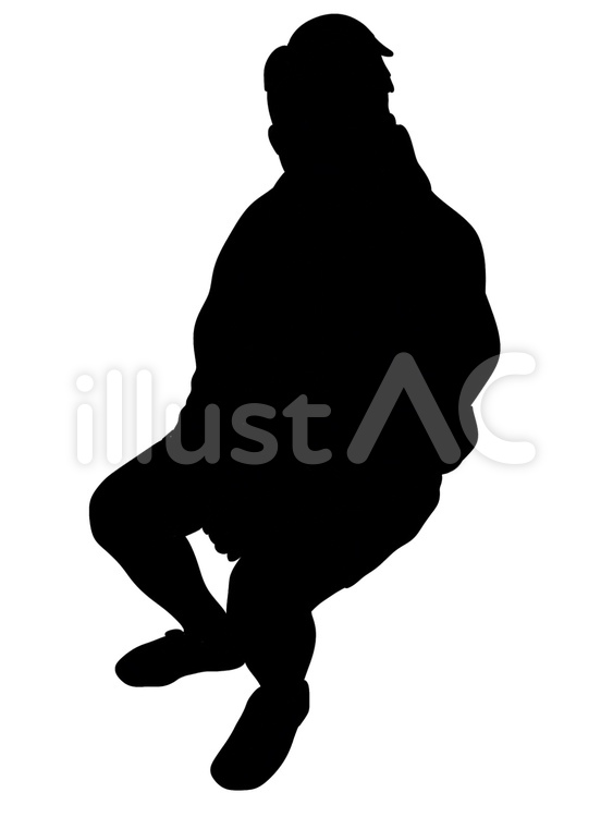 男性　シルエット　座位 男性,少年,座位のイラスト素材