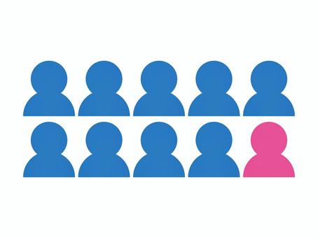 10人に1人の割合の女性 女性,割合,10人,1人,比率,男女,10分の1,偏り,不均衡,ピクトグラムのイラスト素材