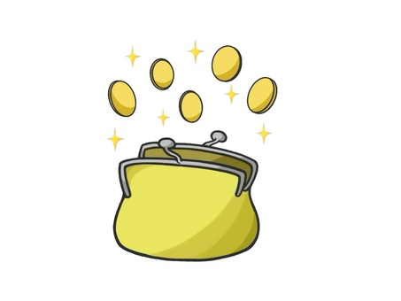 お金(マネー)を表す財布とコイン がま口,財布,お金,マネー,入れ物,貨幣,硬貨,コイン,キャッシュ,通貨のイラスト素材