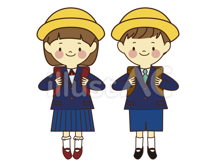 小学校入学 小学生,新一年生,男の子のイラスト素材