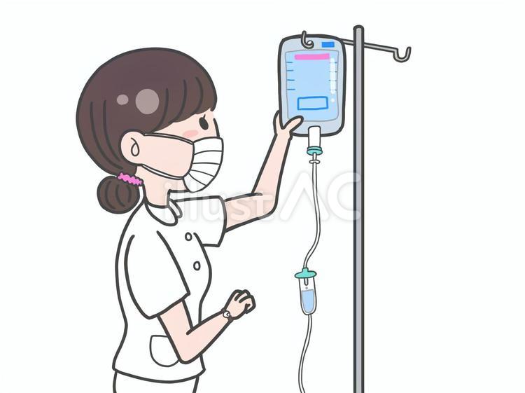 点滴を管理する看護師 女性,時計,マスクのイラスト素材