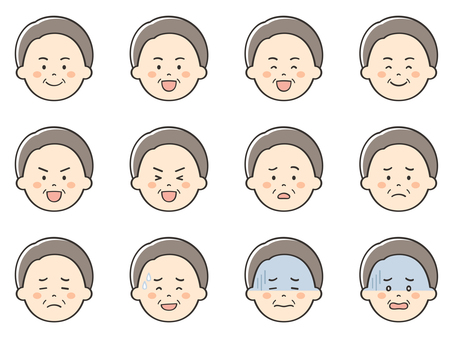 男性のいろいろな表情アイコン05 男性,男,笑顔,嬉しい,楽しい,喜び,楽しみ,ワクワク,困る,不安のイラスト素材